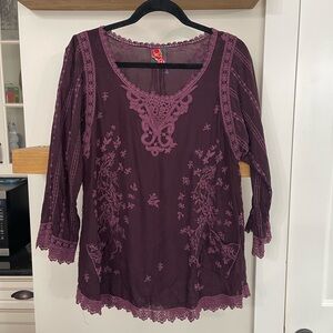 Johnny Was Purple Embroidered Top